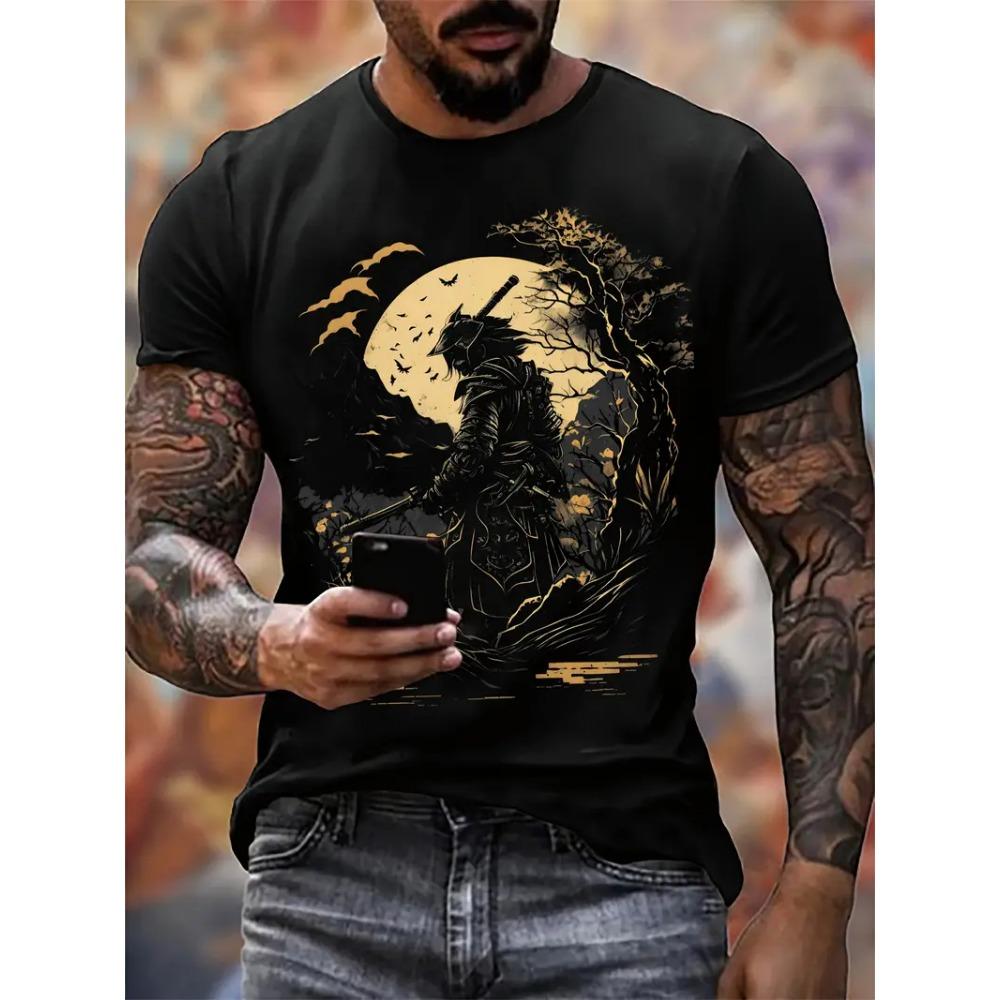 Harajuku Samurai T-Shirt For Men 2025 New Fashion Casual Men's T Shirt Short Sleeve Summer Anime Japanese 3d Printed Y2k Tops