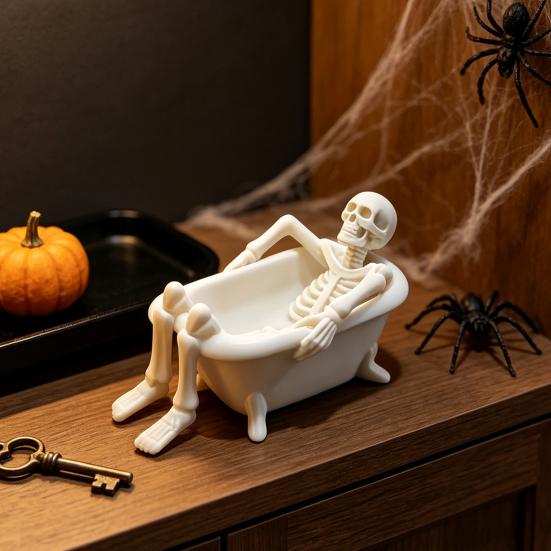 Funny Bathtub Decor Realistic Skeleton Statue, Scary Prank Toy for Desk Haunted Trick Toys House Decor, Spooky Mini Skull Ornament Party Halloween