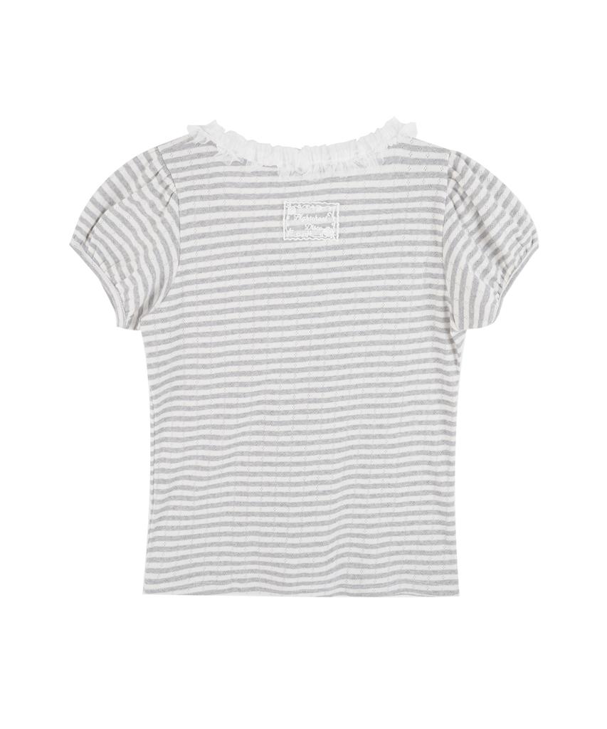HIGH SCHOOL DISCO Lace Stripe Short Sleeve_Melange Gray