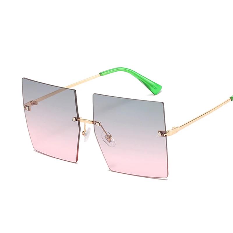 Women Luxury Oversized Rimless Sun Glasses Vintage Square Sunglasses Shades Female Fashion Designer Clear Oculos De Sol