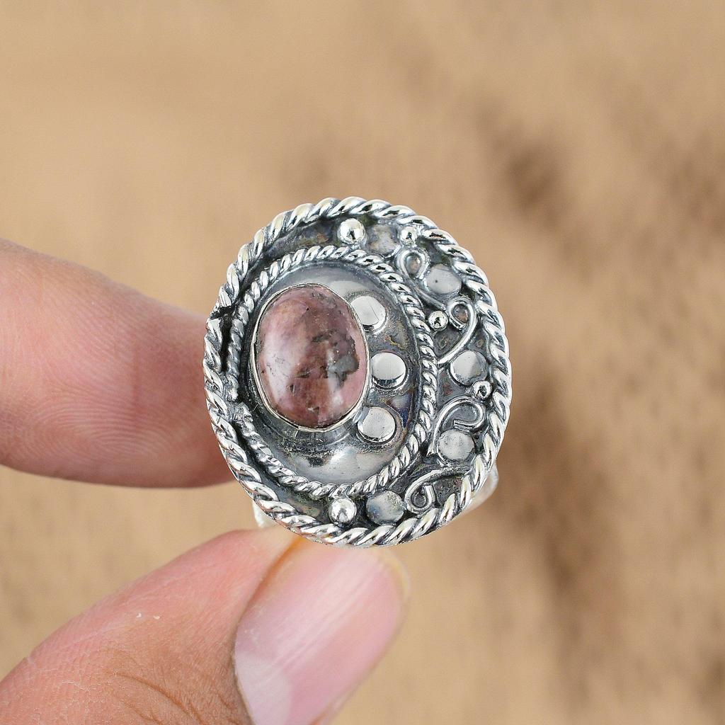 Sterling Silber Kaffeebohne Jaspis Stein Versprechen Art Deco Statement Ehefrau Ring