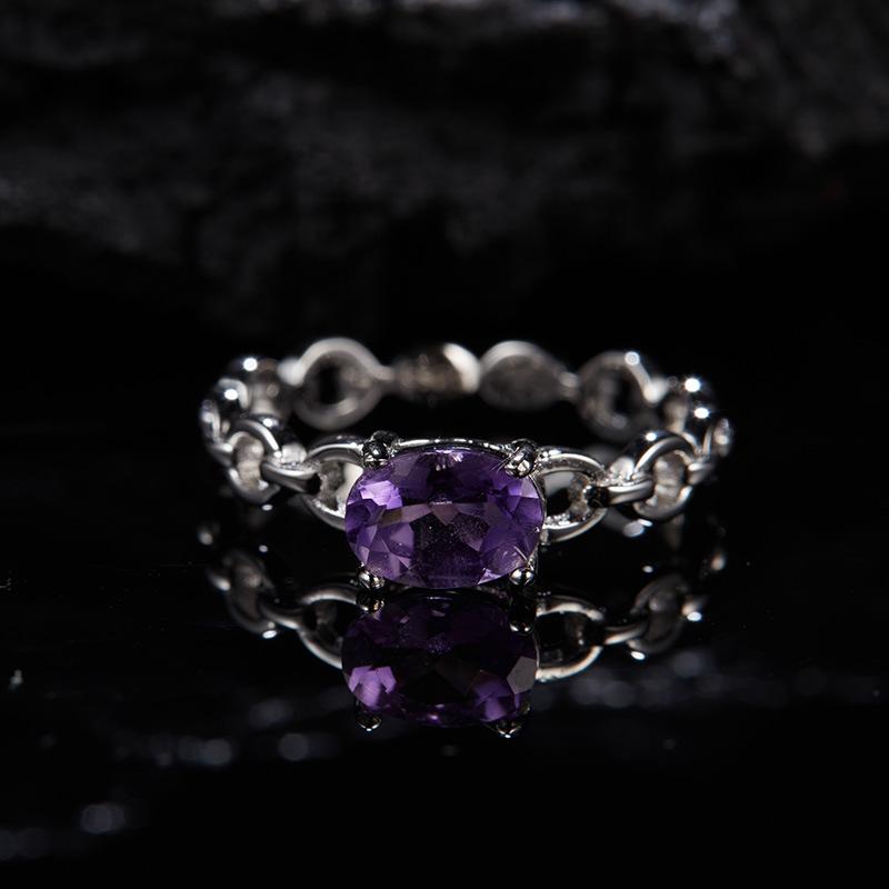 S925 Sterling Silver Natural Topaz Garnet Diopside Amethyst Olive Treasure Ring Women