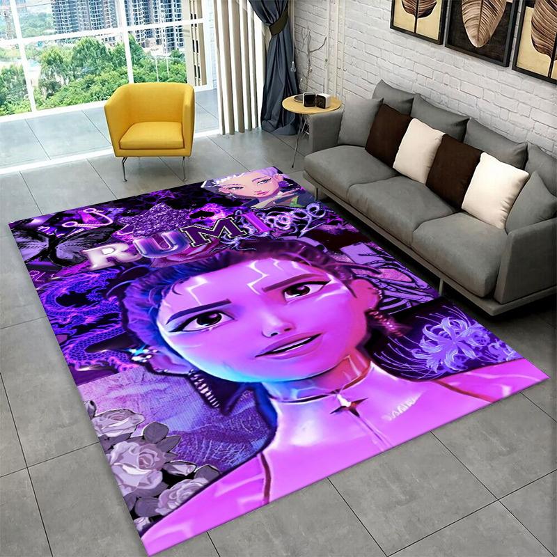 Kpop Demon Hunter Rumi Mira Zoey Cartoon Group Carpet Rug for Playroom Bedroom Living Room Sofa Home Decor,Area Rug Non-slip