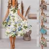 (Qunide) Women's Spring And Summer Fashion V Neck Short Sleeve Flower Printed Loose Hem Dress