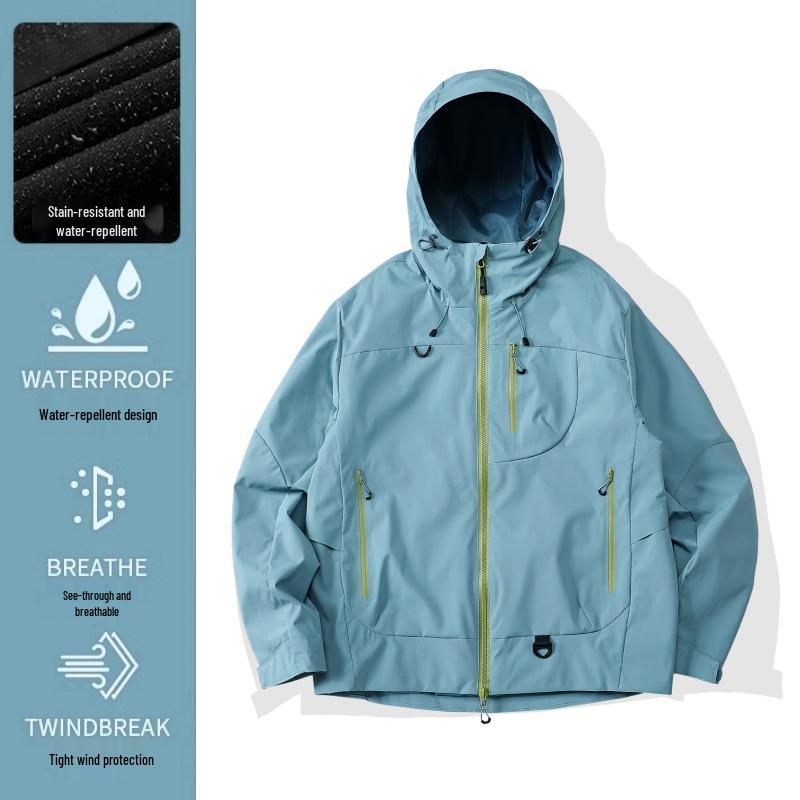 Unisex Camel Outdoor Windbreaker Jacket: Windproof, Waterproof, Loose Fit for Spring and Autumn.