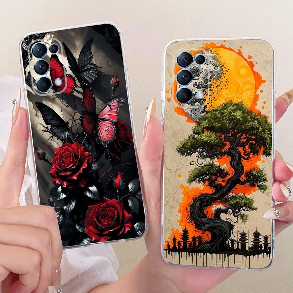 Transparent Cover For Oppo Reno5 5G Case CPH2145 Cute Cat Fashion Butterfly Funny Painted Casing PEGM00 PEGT00