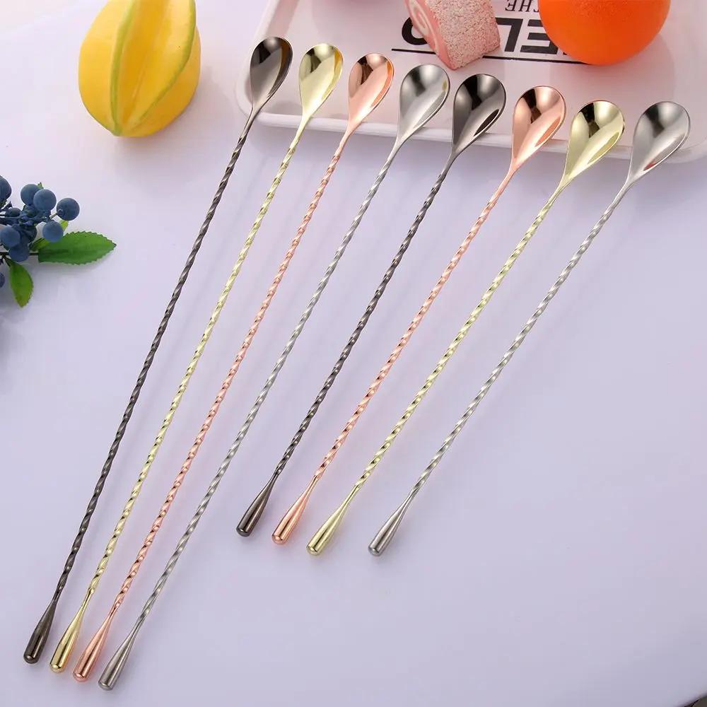 Stainless Steel Bar Spoon Mixing Bar Spoon Spiral Teardrop Spoon Kitchen Stir Spoon Bartender Tools Dining Cocktail Spoon Tools