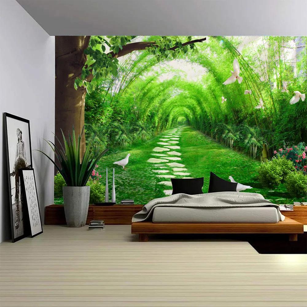 Bamboo Forest Perspective Tapestry Immersive Bamboo Forest Scene Tapestry Serene Forest View Wall Hanging Living Room