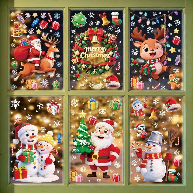 6 Stück Weihnachten Fensteraufkleber Wandaufkleber Kinderzimmer Wanddeko Frohe Weihnachten Dekorationen Für Zuhause Neujahrsaufkleber