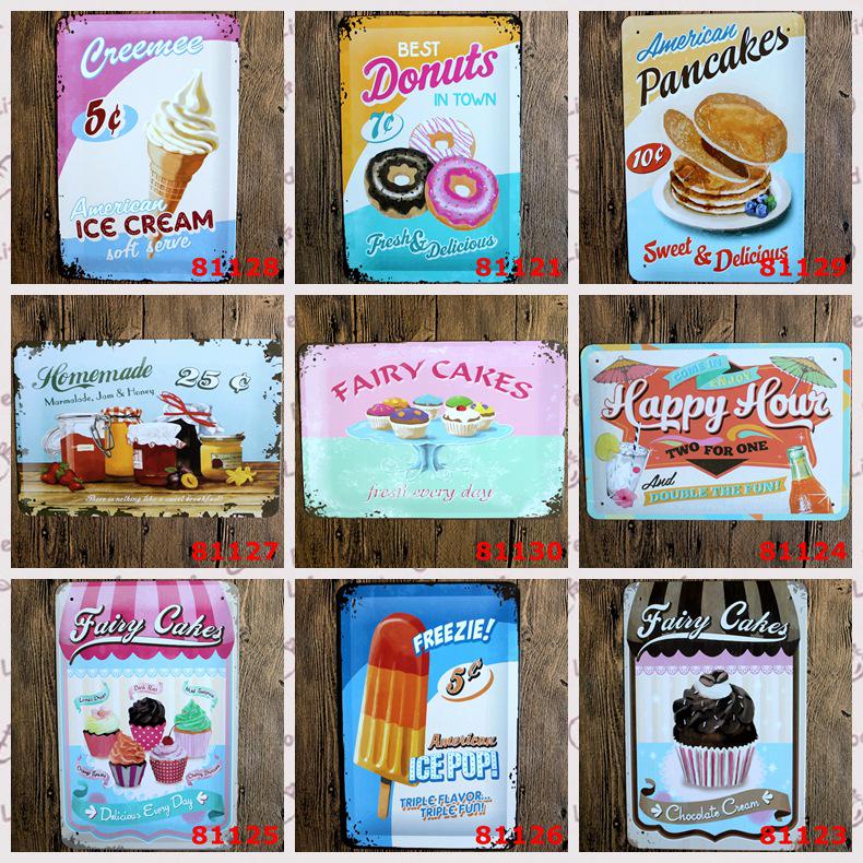 Cake Hamburger Ice Cream Europe and America Retro Frameless Tin Painting Bar Fashion Decoration Gift Crafts