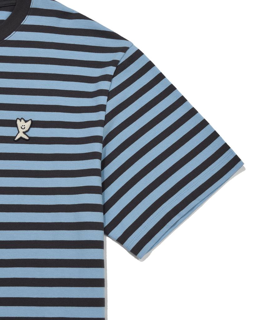 WACKY WILLY Basic Striped Short Sleeve T-Shirt Light Blue