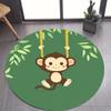 Cartoon Affe Schaukel Grüne Blätter Runder Teppich Flanell Dschungel Spaß Fußmatte für Kinderzimmer Kinderzimmer Spielbereich Dekor Teppich