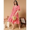 Rochie maxi în linie A pentru femei, cu imprimeu, pentru petrecere, cu tunică, VHF-3120