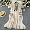 Șic Vintage Brodat Larg Slim Elegant Zână Modă Coreeană Rochie de Soare Boho Haine Femei Rochie Lungă