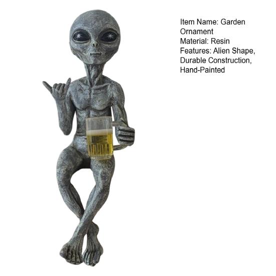 UV Protected Alien Garden Ornament Statue Hand-Painted Funny Rude Alien Sculpture Home Decor Yard Ornament