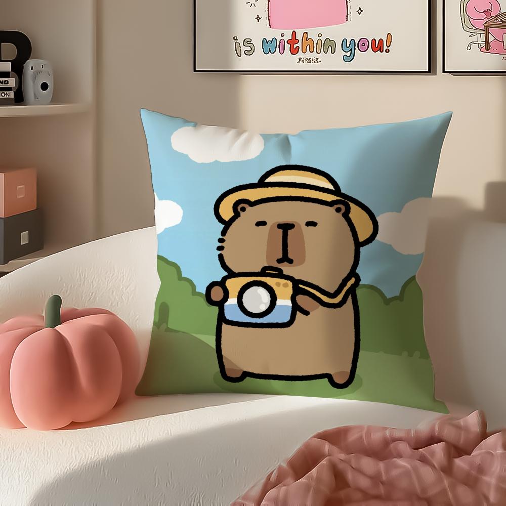 Chill Cute Adorable Art Cartoon CCapybara Cushion Cover Pillowcase Short Plush Invisible Zipper Room Sofa Cushion Cover