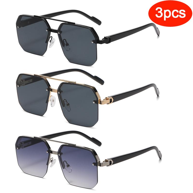 Protective Glasses Oversize Double Bridges Polygon Square Metal Sunglasses Fashion Gradient UV400 Trending Women Sun Glasses