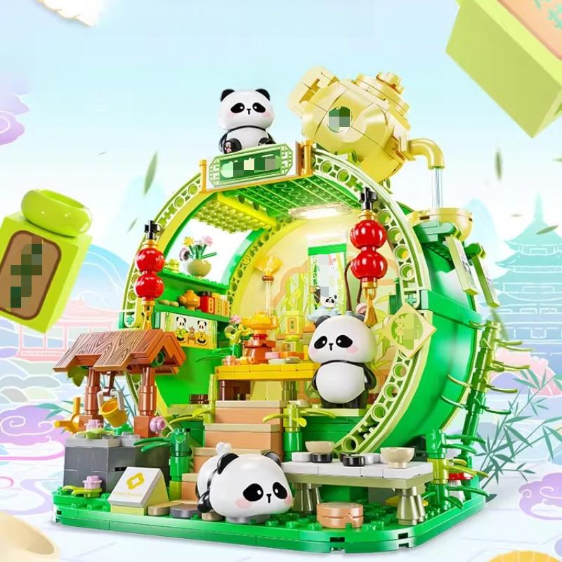 Panda Bamboo House Building Blocks Children's Educational DIY Handmade Creative Model Ornaments Trendy Toys Birthday Gifts