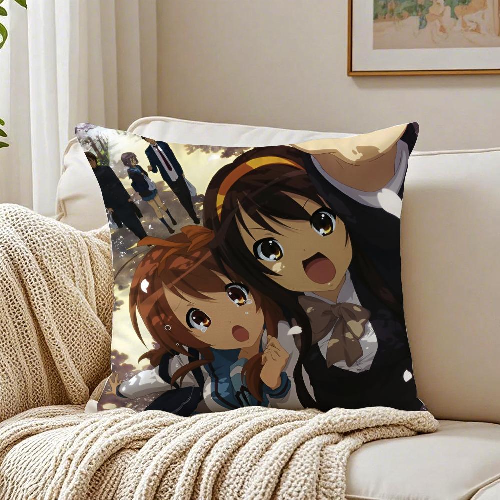 Classic Anime TThe Melancholy of Haruhi Suzumiya Cushion Cover Pillowcase Antidustmite Living Room Sofa Decor Cushion Room