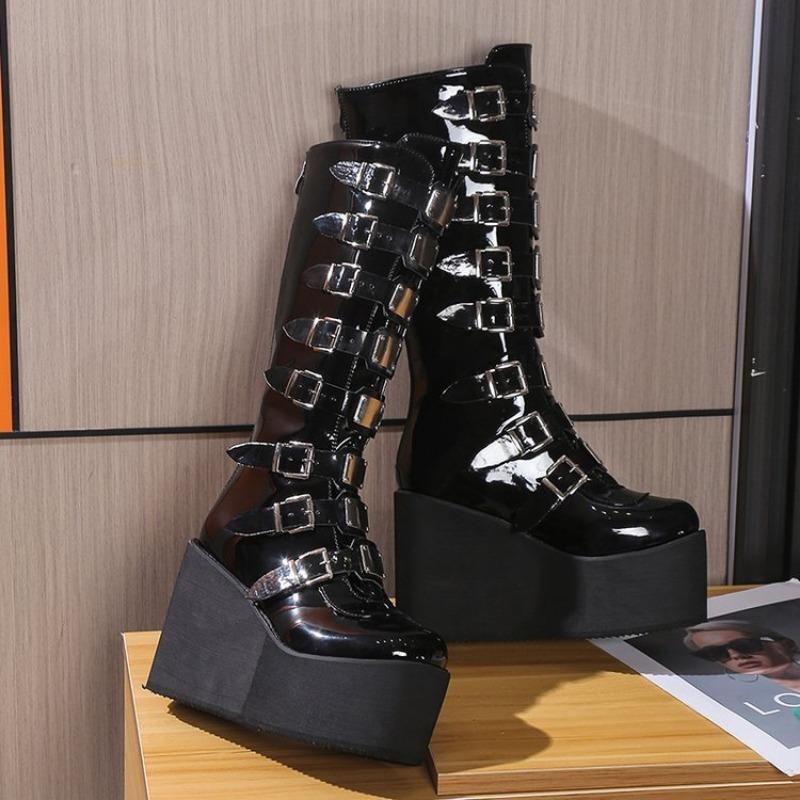 Fashion Women's Cosplay High Boots Winter Long Tube Leather Knight Boot Punk Gothic Classic Black High Heel Shoes Cowboy Boots for Women