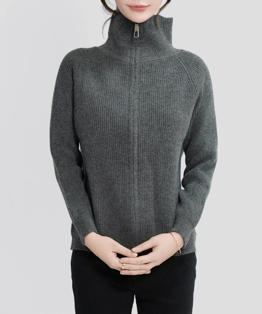 Keulleiseu Mono Zip-Up Knit Sweater_Charcoal