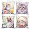 4pcs Watercolor Floral Cat Decorative Throw Pillow Cover Home Farmhouse Outdoor Decoration Cushion Cover