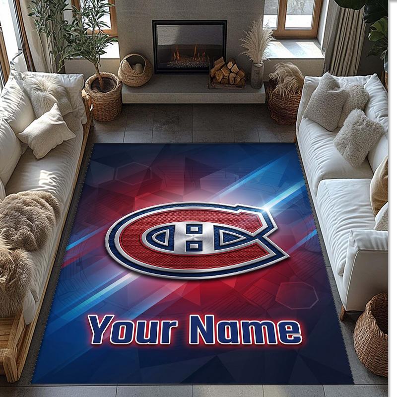 Alfombra de Terciopelo de Cristal Montreal Canadiens, Alfombrilla Antideslizante Personalizada con Texto de Nombre para Decoración del Hogar Regalo