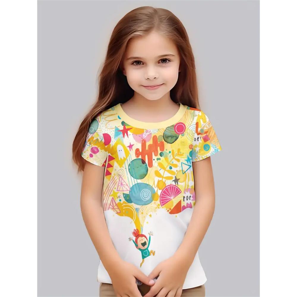 2025 Ropa de niña Camisetas casuales de moda Estampado 3D Linda personalidad Camisetas de niña de uso diario Camiseta de manga corta de verano