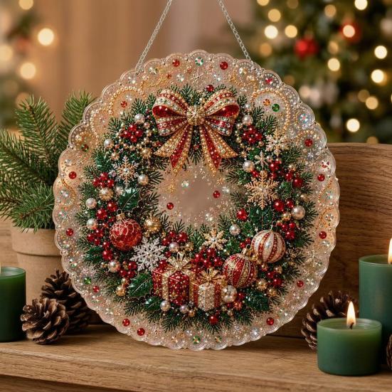 Parent Child Activity Supplies DIY Christmas Sun Catcher Kit, Faux Pearl Art Hanging Ornament, Santa Claus Festive Leisure Time Activities Xmas