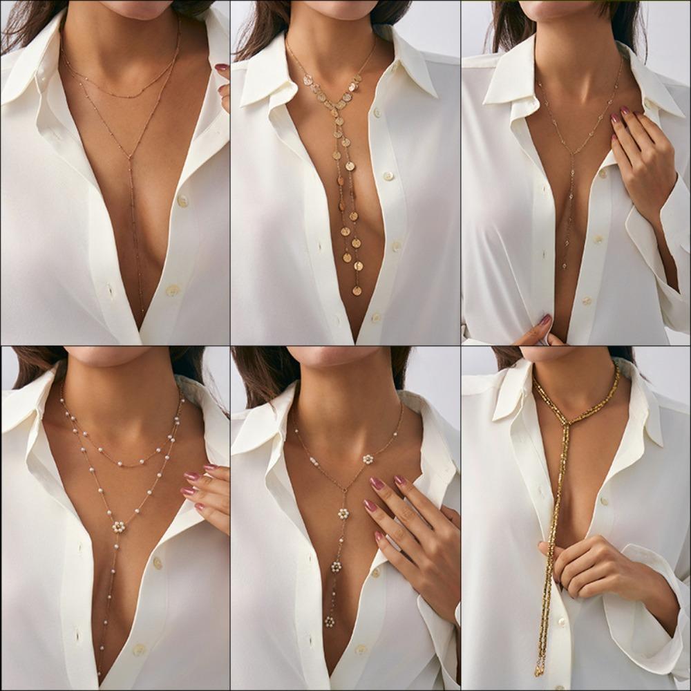 Tassel Long Irregular Y-shaped Collarbone Chain Ins High-end Sense Niche Fashion Necklace for Women
