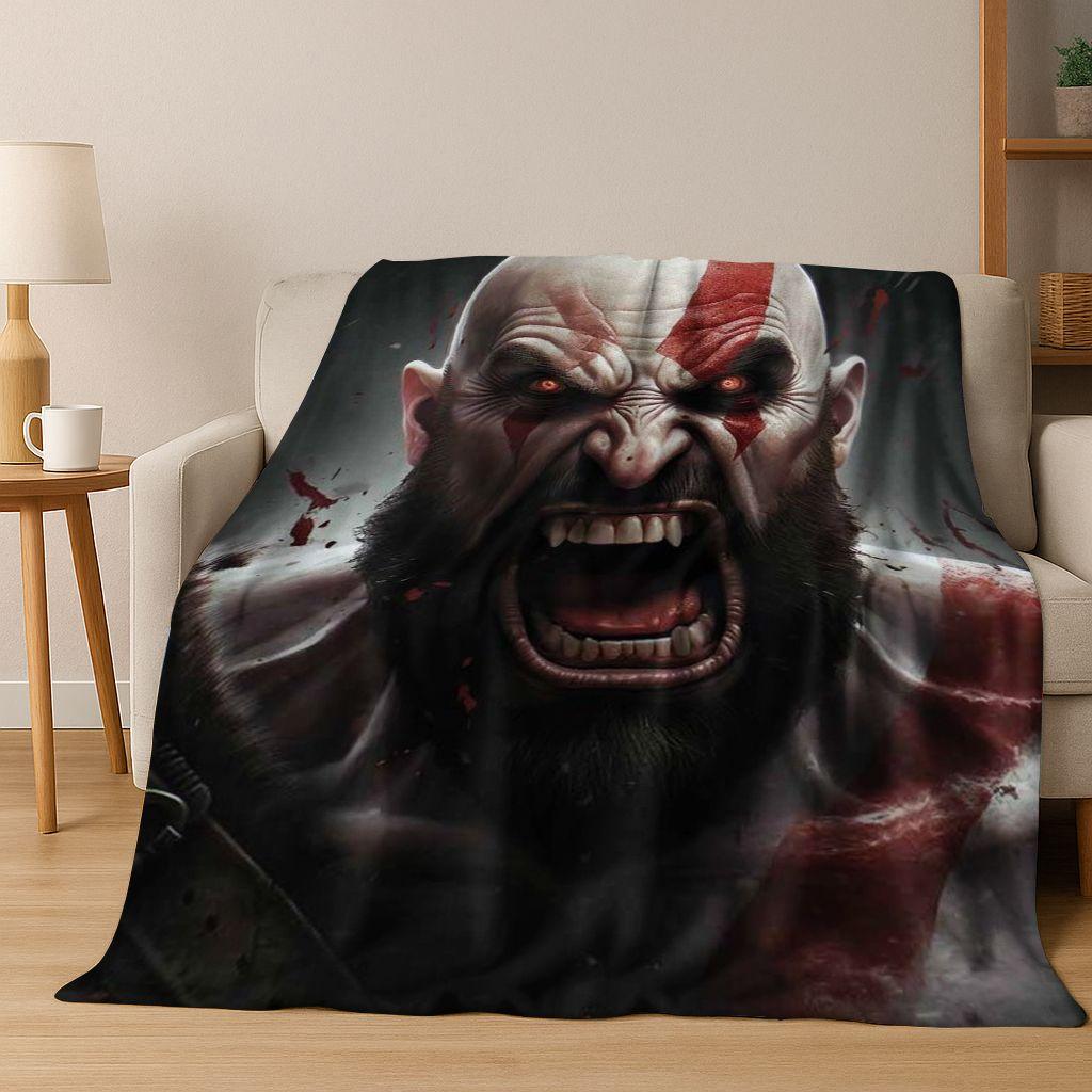 3A Classics God of War Kratos Spel Gamer Flanellen Deken, Warm en Gezellig Zacht Plaid voor Huis Slaapkamer Bed Bank Kinder Cadeau