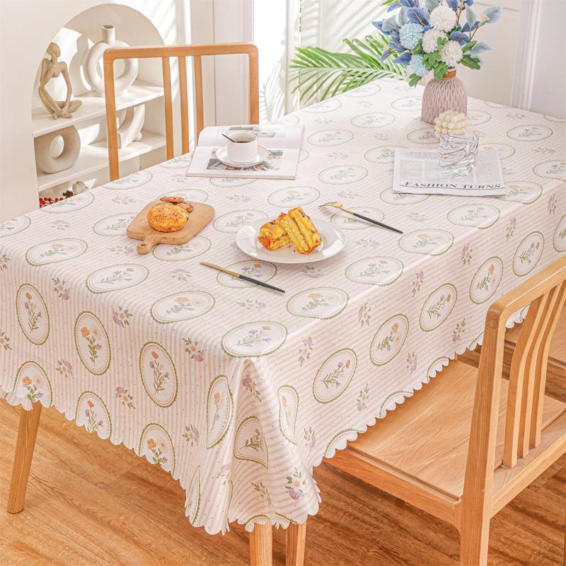 Pastoral Geometric Printed Tablecloth Pvc Waterproof Oil-Proof Rectangular Table Mat Soft Wear-Resistant Dining Table Decoration