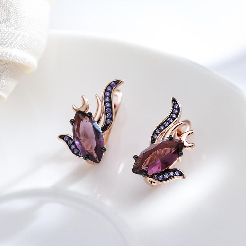 Purple Natural Zircon English Earrings For Women Unique Rose Gold And Black Plating Vintage Wedding Jewelry