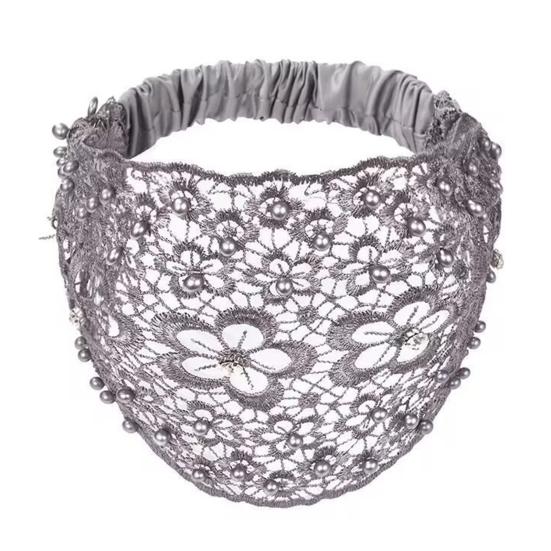 Women Hollow Headband Flower Pattern Shiny Rhinestones Faux Pearls Hair Band High Elastic Wide Hair Holder