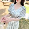 Wind Sweet Fairy Floral Dress Summer Small Fresh V-neck High Waist Slimming Dress Female A-line Long Skirt