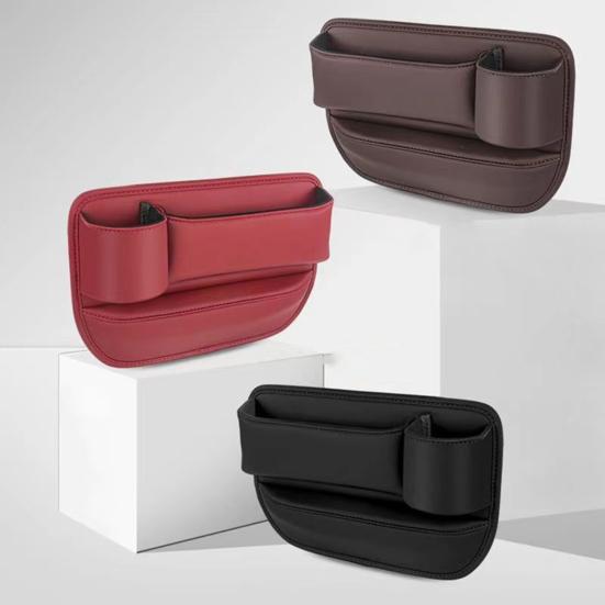 Remplisseur d'espace pour siège de voiture Antidérapant Imperméable Boîte de rangement Résistant aux rayures Cuir synthétique Organisateur d'espace de siège de voiture pour téléphones Tasses