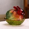 Glass Bunny On Nest Candy Dish with Lid Gradient Color Faux Crystal Candy Bowl for Snacks Desserts Cookies Easter Tabletop Decoration for Home Office