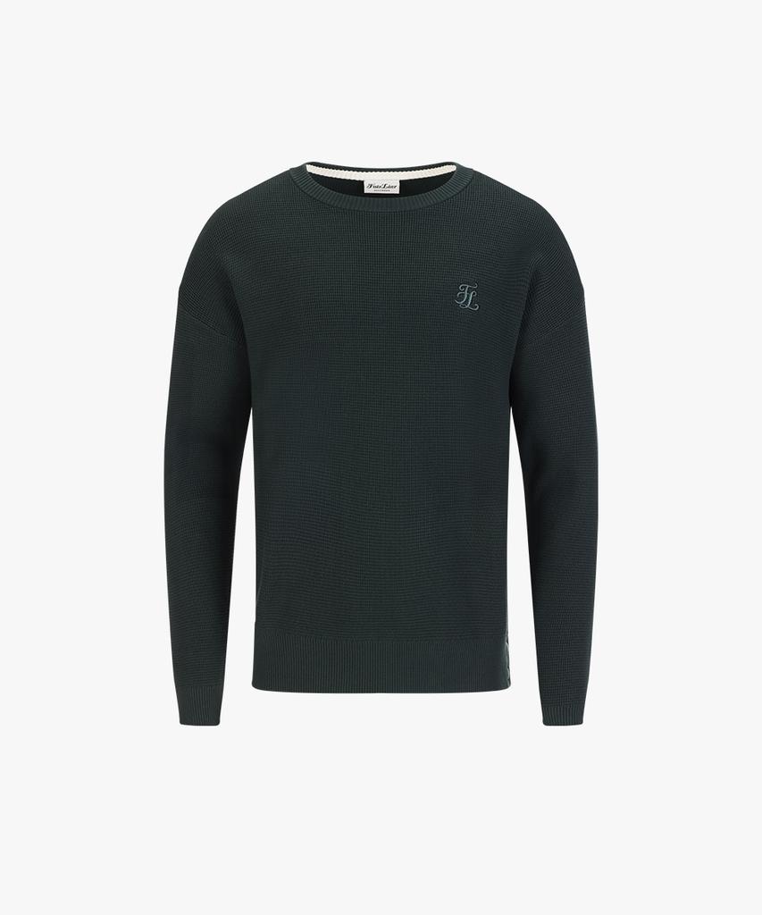 FAIRLIAR GOLF Men'S Waffle Knit Round Neck Knit (Dark Green)