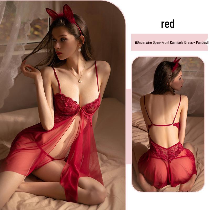 Summer Lace Trim Sexy Mesh Camisole for Women - Front Closure Sleepwear
