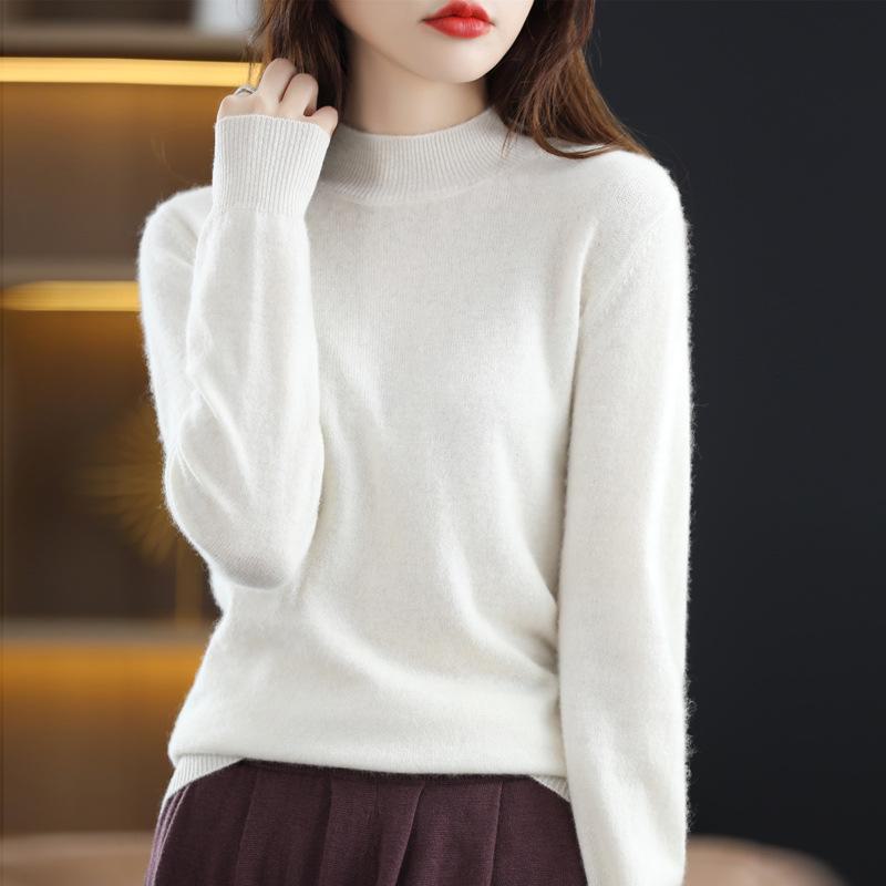 Women's Cashmere Half Turtleneck Sweater: Loose and Slim-Fit, Perfect for Layering In Autumn and Winter