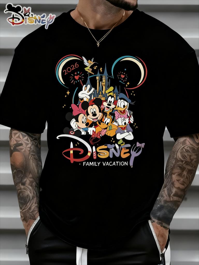 Tričko s potiskem Disney hradu, cartoon, léto 2026, Harajuku, volné, ležérní, krátký rukáv, pro muže i ženy