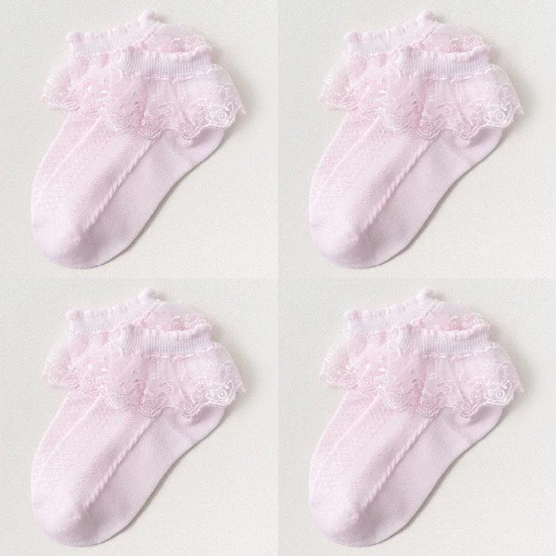 Meias de Malha Respiráveis de Algodão com Renda e Babado Princesa Infantil Curta no Tornozelo Branca Rosa Amarela para Bebês Meninas Crianças Pequenas