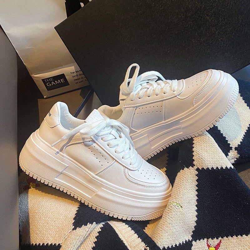 Platform White Shoes Women's 2025 New Ins Trendy Versatile Muffin Lightweight Bread Shoes Casual Sports Inner Height-increasing Shoes