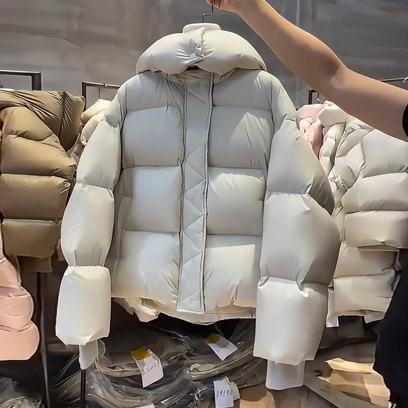 Women's Winter Short Simple Bread Clothing Solid Color Hooded Warm Jacket
