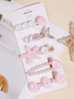 5 Stück/Set Gril Marine Serie Faux Perle & Seesternförmige Fischschwanz Haarspangen