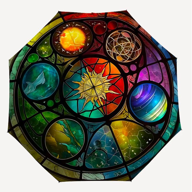 1PC Stained Glass WindowAutomatic Open/Close Umbrella with Windproof, 8-Rib Sturdy Canopy, Durable Ribs, Fashionable Design1270A