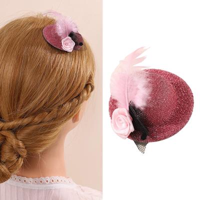 Mini Hat Clip Small Tea Party Top Hat Fascinator Hair Pin with Flower Feather for Girls Birthday Costume Hair Accesories