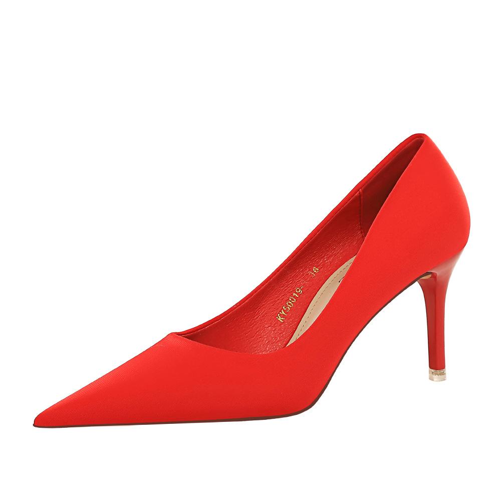 Women's Fashion Simple Thin Heel 5.5cm High Heel Pointed Silk Shoes Single Shoe