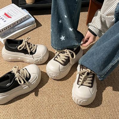 Spring and Autumn New Big Head Lace-up Thick-soled Muffin Small Bread Shoes Dissolving Shoes Casual Shoes Women's Shoes