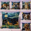 Cartoon Sternenhimmel Hund Kissenbezug Natürliches Leinen Bio-Stoff Doppelseitiger Druck Sofa Heimdekoration Atmungsaktiv Bettkissen